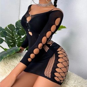 cut out fishnet bodycon dress Carissa Heat Stone Fishnet Mini Dress in Wine | Size: XL | Rhinestone main image 1